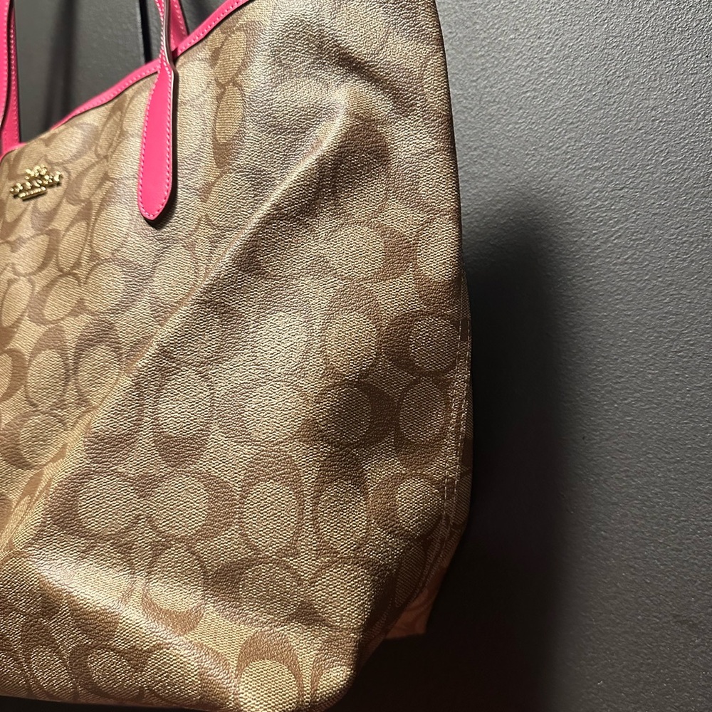 EUC…Coach Signature Canvas Tote Bag - Tan and Pink - Picture 7 of 15